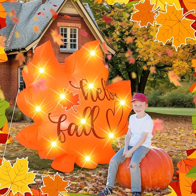 VIHOSE Fall Inflatable Decorations 5. 25 ft Thanksgiving Blow up Decor Fall Maple Leaves LED Lights Inflatable Decoration for Autumn Harvest Indoor Outdoor Yard Garden Lawn Party