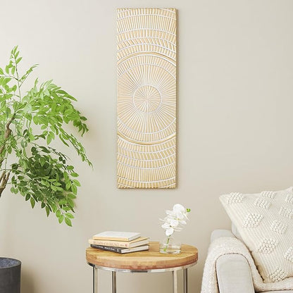 Deco 79 Wooden Geometric Handmade Home Wall Decor Intricately Carved Radial Wall Sculpture with Starburst Design, Wall Art 12" x 1" x 36", Gold