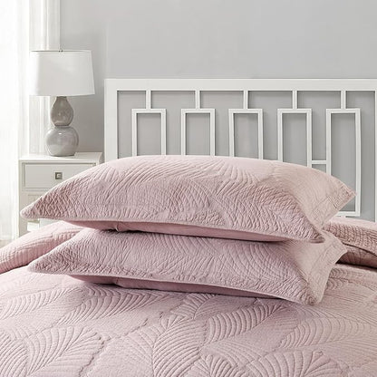 mixinni 3-Piece Modern Style Leaf Quilt Set Soft Cotton Bedspread Coverlet Set, Perfect for Him and Her (3pcs, Queen Size)