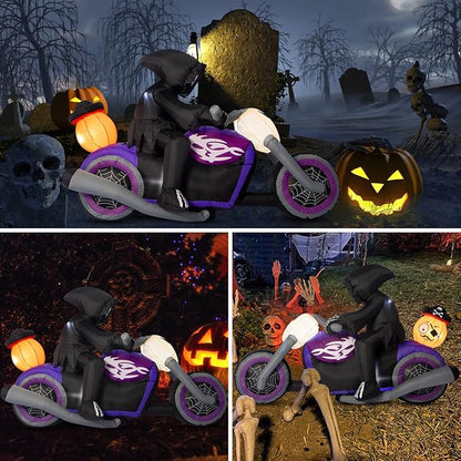 Sizonjoy Halloween Inflatables Black Rider with Pumpkin, 6 FT Halloween Decorations with Built-in LEDs, Halloween Blow Up Yard Decorations for Indoor Outdoor Party Garden