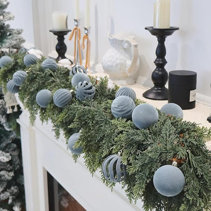 6inch Big Dusty Blue Velvet Christmas Ornaments for Xmas Trees, 2 pcs Flocked Christmas Balls Sets for Holiday Decor