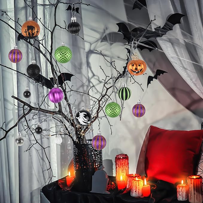62Pcs Halloween Hanging Ball Ornaments, Ornaments Tree Decorations, Shatterproof Plastic Balls for Cute Holiday Party Indoor Home Decor (62Pack)