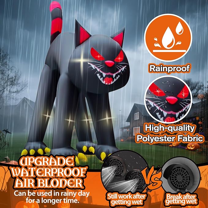 Kalolary 20FT Halloween Inflatable Outdoor Decorations, Giant Evil Black Cat Blow Up Yard Decorations with Built-in LED Lights Scary Inflatable for Halloween Party Yard Garden Lawn Outdoor Decor