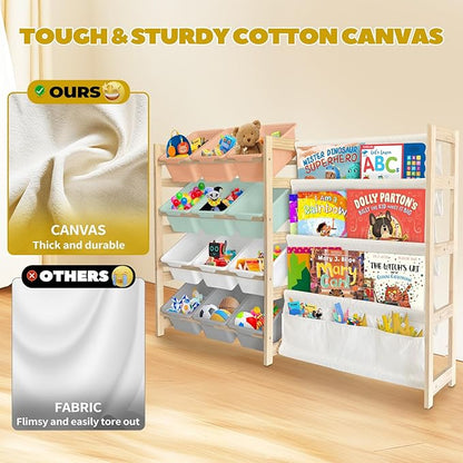 Toy Storage Organizer with Bookshelf - 12 Storage Bins 4-Tier Multipurpose Shelf to Organize Toys and Books for Kids Room, Playroom, Nursery Room, Multi-Color