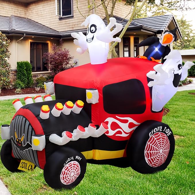 5 Foot Tall Halloween Inflatable Ghost in The Car LED Lights Decor Outdoor Indoor Holiday Decorations,Blow up Lighted Yard Decor, Giant Lawn Inflatable Home Garden Party Decoration