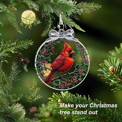 Cardinal Stained Glass Christmas Ornament - Hanging Ornaments for Christmas Tree Decorations - Red Cardinal Memorial Gifts for Loss of Loved One