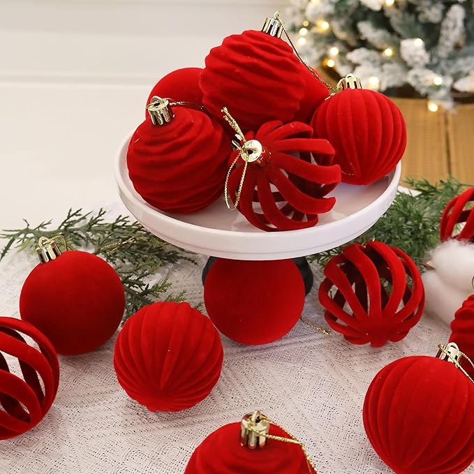 6inch Big Velvet Christmas Ornaments for Xmas Trees, 2 pcs Flocked Christmas Balls Sets for Holiday Decor