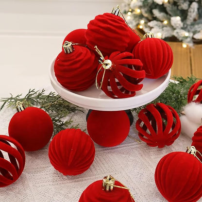 6inch Big Velvet Christmas Ornaments for Xmas Trees, 2 pcs Flocked Christmas Balls Sets for Holiday Decor