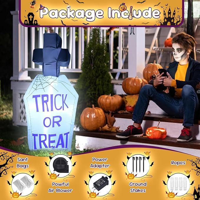 3FT Tombstone Halloween Inflatable Decor Halloween Blow Up Decor Decoration with LED Lights Indoor Outdoor Yard Holiday Graden Haunted House Party Decor