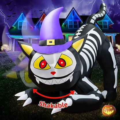 8.5 FT Tall Halloween Inflatables Black Cat Outdoor Decorations, Witch Cat Inflatable Halloween Decorations with Moving Head Blow Up Yard Decorations Built-in LEDs for Party Garden Lawn Decor