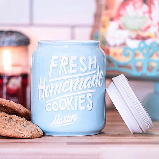 Mason Jar Ceramic Set - Cooking Utensils Set with Ceramic Jar, Measuring Cups & Spoons, Utensil Holder for Stove, and Sponge Holder Ceramic - Vintage Utensil Rest & Condiment Shakers (Blue, 17-Pieces)