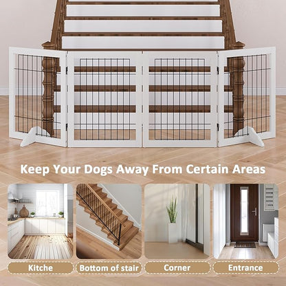 Dog Gate Indoor, Metal Dog Gates for Doorways House, 24-Inch Freestanding Pet Gates for Dogs, Puppy Fence (4 Panel, White)