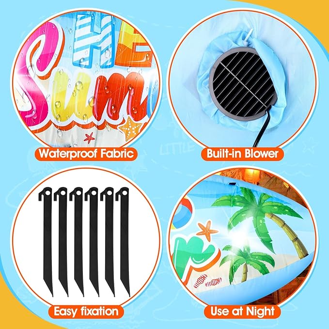 Eyourlife 5 FT Hello Summer Surfboard Inflatable, Outdoor Blow Up Yard Decoration with Built-in 3 LED Lights, Summer Luau Party Decorations for Pool Holiday Garden Lawn Patio Tropical Beach