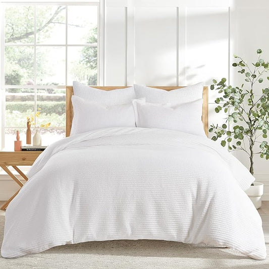 Levtex Home - Cloud Waffle Bright White Comforter Set - King Comforter (106 x 94in.) + Two King Pillow Cases (36 x 20in.) - Waffle Weave - Bright White - Cotton