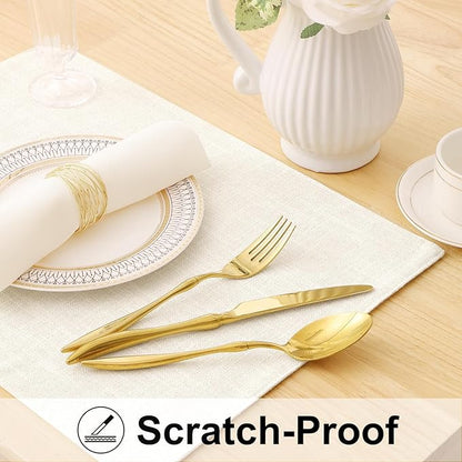homing Cotton Linen Placemats Set of 6 and Table Runner 90" Long, Cream Washable Cloth Place Mats with Table Runner for Indoors & Outdoors, Easy to Clean