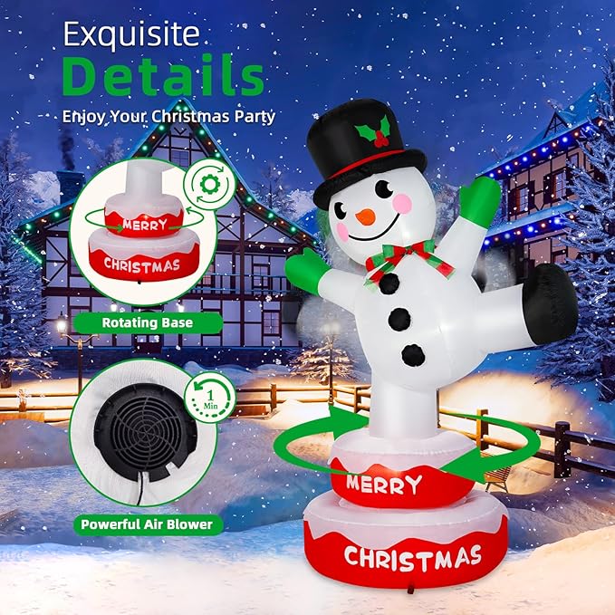 6FT Christmas Inflatables Snowman Outdoor Decorations, Rotating Snowman Stands on Donut Base Christmas Blow Up Yard Decoration Built-in LEDs Snowman Inflatable for Xmas Party Garden Lawn Decor