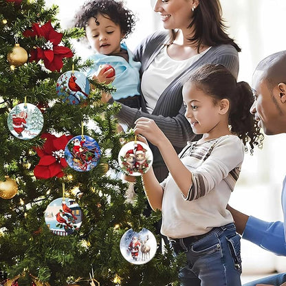 Cute Mouse Ornament Round Ceramic Ornament Xmas Keepsake for Christmas Tree Winter Holiday Xmas Gift for Women Men Xmas Hanging Ornament 3"