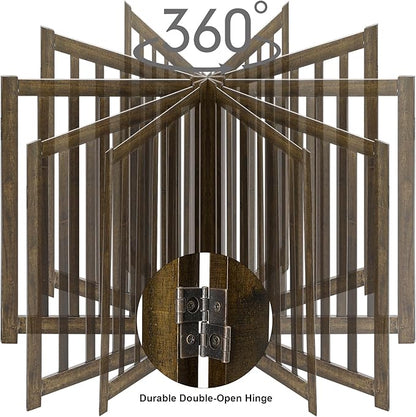 LZRS 3-Panel Wooden Free Standing Foldable Dog Gate – 24" High,Step-Over Safety Pet Gate for Doorways, Stairs, Hallways, Indoor Dog Barrier for Small to Medium Dogs & Puppies, Walnut