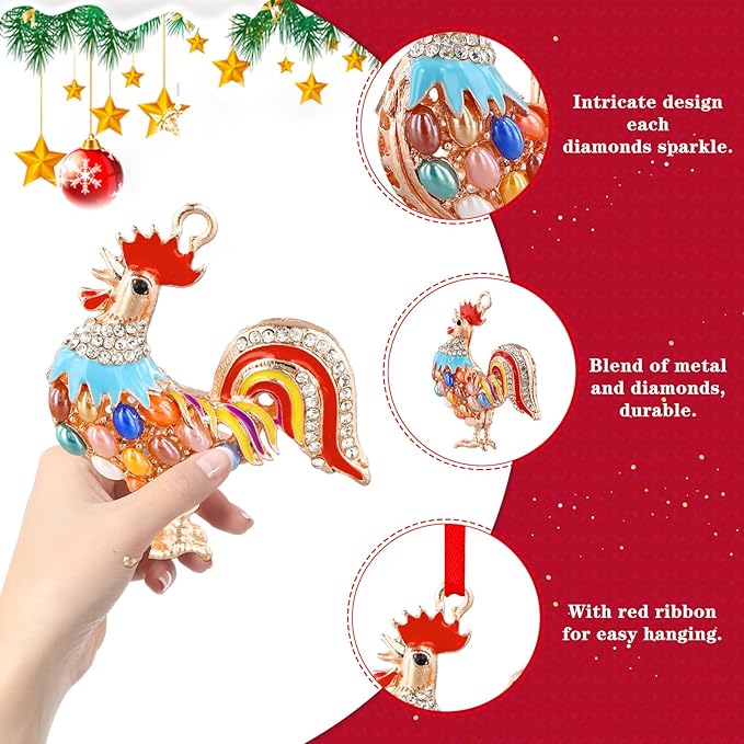 WhatSign Metal Chicken Christmas Ornament - Farm Animal Tree Decoration, Keepsake Gift for Christmas Decor