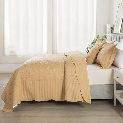 HoneiLife California King Quilt 128x120 - Oversized King Bedspreads 4-Piece,Rustic Bedding Sets Quilted,Reversible Coverlets Lightweight Bed Cover for All Season Use-Yellow