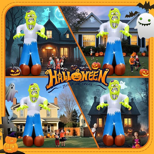 Halloween Inflatables Ghost Decorations Outdoor - 20FT Extra Large Horror Green Zombie Halloween Blow up Yard Decorations with LED Build-in for Garden Lawn Indoor Party Decor