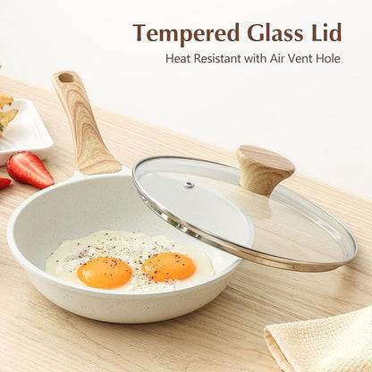 SENSARTE Nonstick Ceramic Frying Pan with Lid 8/9.5/10/11/12.5 Inch Omelet Pan Skillet, Free of Intentionally Added PFAS/PTFE Non-toxic Chef's Pan Induction Compatible Pan, Heat Resistant Handle