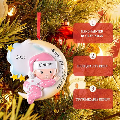 Baby Girl First Christmas Ornament - Custom Name & Date - 2024 Personalized Baby's First Christmas Ornament - Granddaughter Ornament - Keepsake