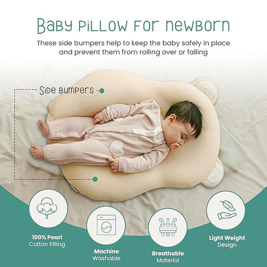 Multifunctional Baby Pillow: Anti-Roll, Nursing, and Tummy Time Features, 3D Air Mesh Fabric for Breathability. Adjustable Thickness, Easy Care