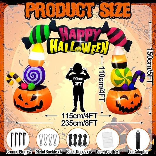 Kalolary 6FT Height Halloween Inflatables Trunk or Treat Car Decorations, Candy Pumpkin Arch Blow up Decorations with Built-in LED Lights Up for Halloween Party Lawn Yard SUV Car Luggage Decor