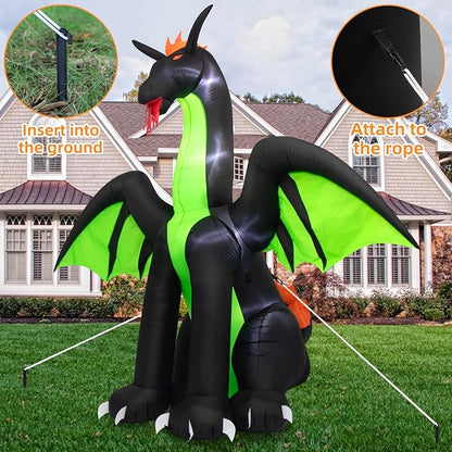 Halloween Inflatables 9FT Giant Inflatable Dragon Halloween Decorations with Wings, Built-in LEDs Halloween Blow Up Yard Decorations for Outdoor Indoor Party Garden Lawn Decor