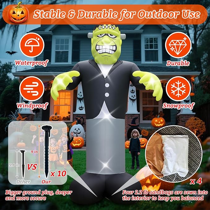 Halloween Inflatables Ghost Decorations Outdoor - 20FT Extra Large Horror Green Monster Halloween Blow up Yard Decorations with LED Build-in for Garden Lawn Indoor Party Decor