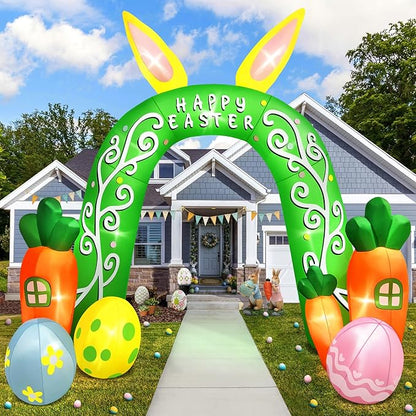 Kalolary 12FT Easter Arch Inflatables Outdoor Decorations, Cute Bunny Rabbit with Eggs Easter Inflatable Built in LED Lights Blow Ups for OutsideHoliday Party,Outdoor,Garden,Yard Lawn Decor
