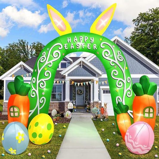 Kalolary 12FT Easter Arch Inflatables Outdoor Decorations, Cute Bunny Rabbit with Eggs Easter Inflatable Built in LED Lights Blow Ups for OutsideHoliday Party,Outdoor,Garden,Yard Lawn Decor