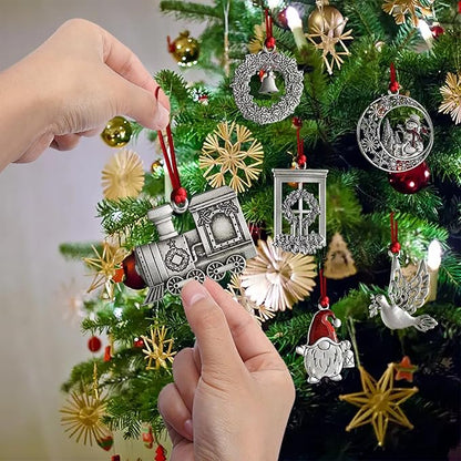 Christmas Ornaments, 2025 Solid Pewter Christmas Tree Ornament Handcrafted Metal DIY Hanging Craft Collectibles for Xmas Trees Home Party Party Gifts (Train)