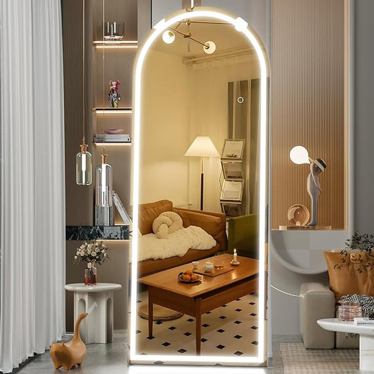 Hasipu 71" x 24" Led Mirror Full Length, Full Length Mirror with Lights Arch Design, Full Length led Mirror,Tempered Glass,Shatter-Proof, Dimming & 3 Color Modes for Bedroom Cloakroom-UL