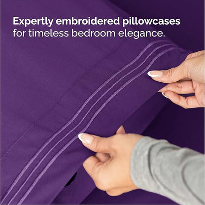 Cal King Size 4 Piece Sheet Set - Comfy Breathable & Cooling Bed Sheets Set - Hotel Luxury Bedding for Women, Men, Kids, Teens, Boys & Girls - Deep Pockets, Soft and Wrinkle Free - Oeko-Tex - Purple