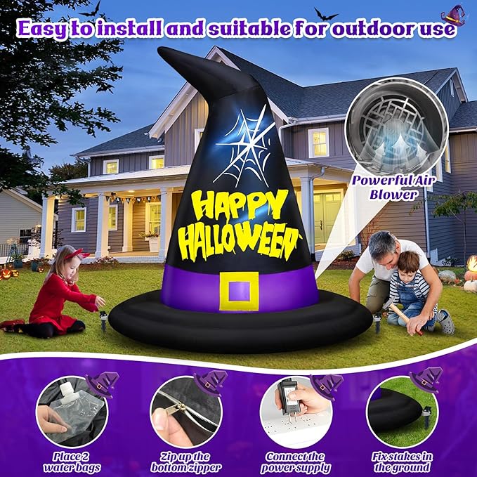 Danxilu 6 FT Halloween Inflatables Outdoor Decorations, Halloween Inflatable Witch Hat Built-in LED Lights Blow Up Yard Decoration for Decor Outside Holiday Party Garden Lawn