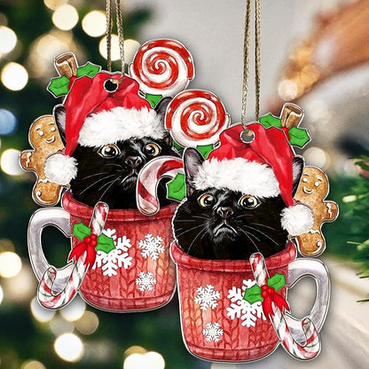 Acrylic Cat Christmas Ornament - Cute Black Kitten Decoration for Cat Lovers - 2024 Xmas Tree Hanging