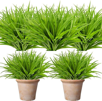Artificial Fake Grass,12 PCS Outdoor Faux Grasses Plastic Plants Greenery UV Resistant for Outside Home Window Box Garden Office Patio Hanging Planter Front Porch Décor (Green)
