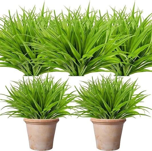 Artificial Fake Grass,12 PCS Outdoor Faux Grasses Plastic Plants Greenery UV Resistant for Outside Home Window Box Garden Office Patio Hanging Planter Front Porch Décor (Green)