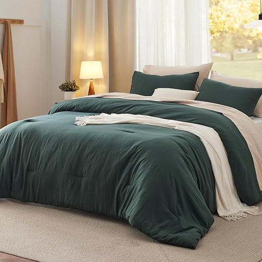 Bedsure Full Size Comforter Set, Forest Green Soft Prewashed Bedding for All Seasons, 3 Pieces GentleSoft™ Warm Down Alternative Bed Set, 1 Lightweight Comforter (82"x86") and 2 Pillowcases (20"x26")