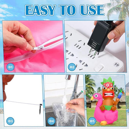 Shappy 5 ft Inflatable Tiki Flamingo Surfboard Luau Hawaiian Party Decorations Summer Inflatables Outdoor LED Lighted Tiki Blow up Beach Tropical Pool Surfing Yard Party Supplies Favors(Delicate)