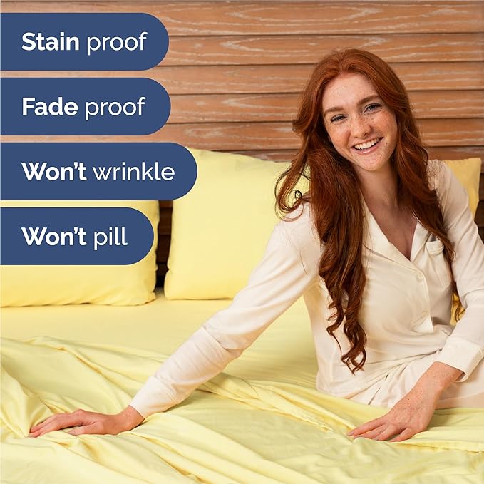 CGK Linens Twin 4 Piece Sheet Set - Cooling Sheets for Hot Sleepers - Hotel Luxury Bedding Set with 8-16 Inch Deep Pockets - 1 Flat & 1 Fitted & 2 Pillowcases - Soft, Comfy and Wrinkle Free - Yellow