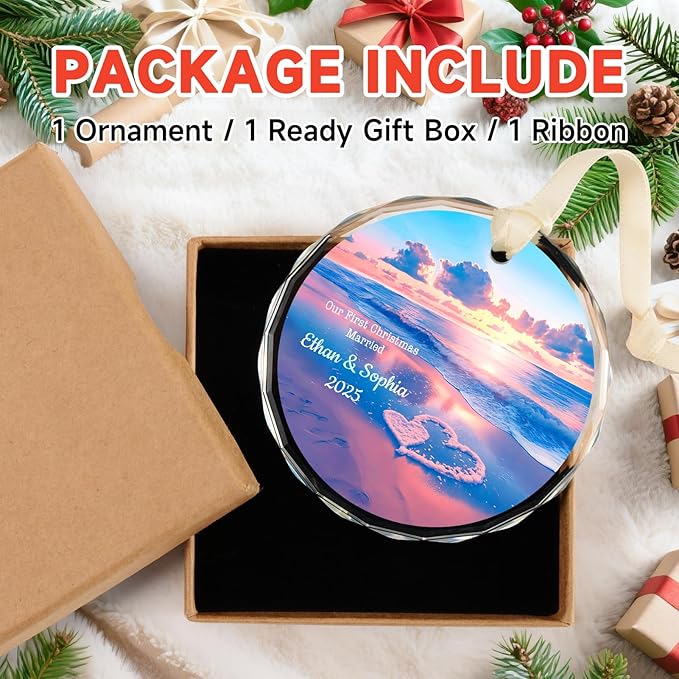 Our First Christmas Married Ornament 2025, Personalized Christmas with Custom Name, Date, Wedding Gifts, Newlyweds Keepsake for Him, Her, Couple