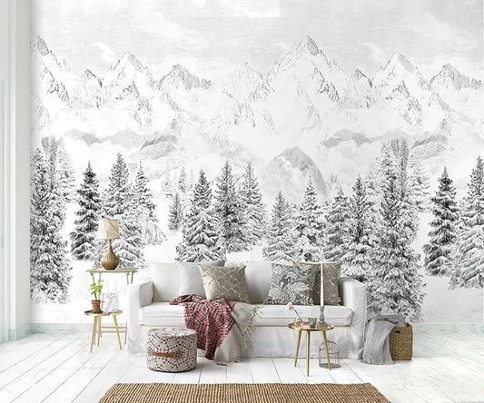 White Snow Mountain Pine murals Wallpaper (Not Peel and Stick)