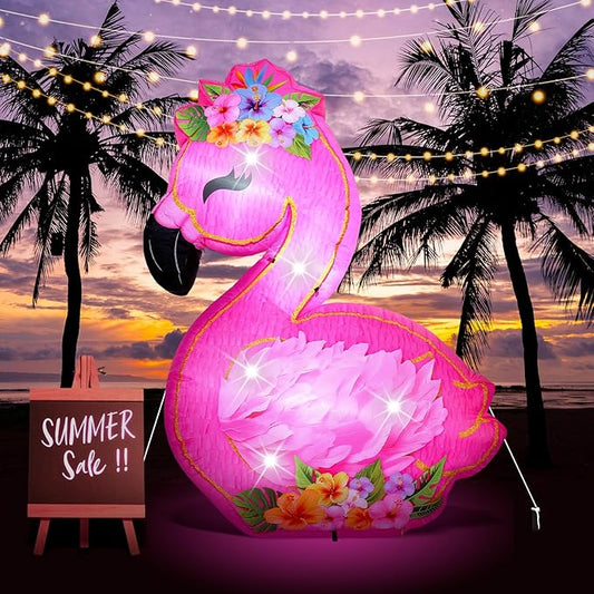 VIHOSE 5.5 ft Inflatable Flamingo Outdoor Decoration Built-in LED Lights Blow up Pink Flamingo for Summer Yard Garden Birthday Luau Beach Party