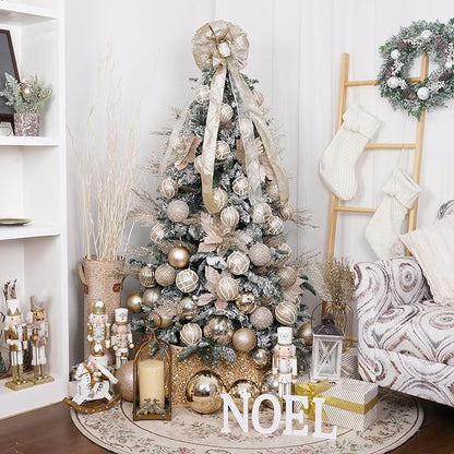 3.15" Christmas Ball Ornaments Glitter Shatterproof Christmas Tree Ornaments Sequin Xmas Hanging Balls Decorations for Wedding Party Holiday(Champagne Gold, 12pc-8cm)