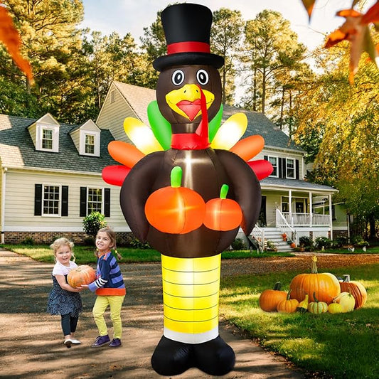 10FT Thanksgiving Inflatables Turkey Decorations, Giant Thanksgiving Blow up Turkey Decor Built-in LED Lights Autumn Fall Harvest Decorations for Holiday Outdoor Yard Lawn Garden Patio Decor