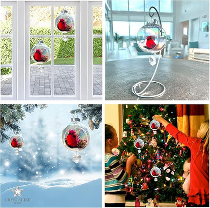 Cardinal Christmas Ornament - Handmade Shatterproof Decorations for Indoor Outdoor Xmas Tree - Clear Ball Ornaments with Magnetic Crystal - Great Gift or Stocking Stuffer for Mom, Sister, Friend