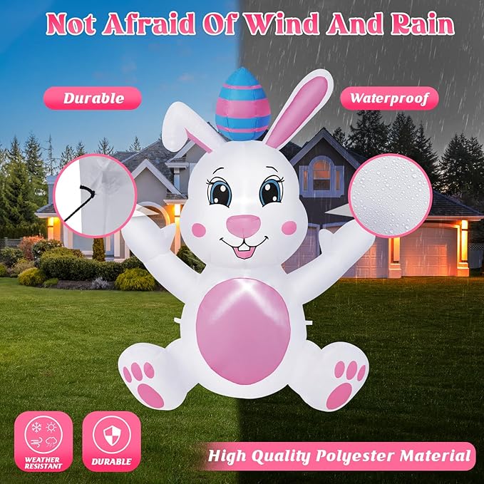 4FT Easter Inflatables Outdoor Decorations, Inflatable Bunny with Egg Built-in LED Lights Happy Easter Blow Up Yard Decorations for Spring Holiday Party Indoor Outdoor Garden Lawn Decor